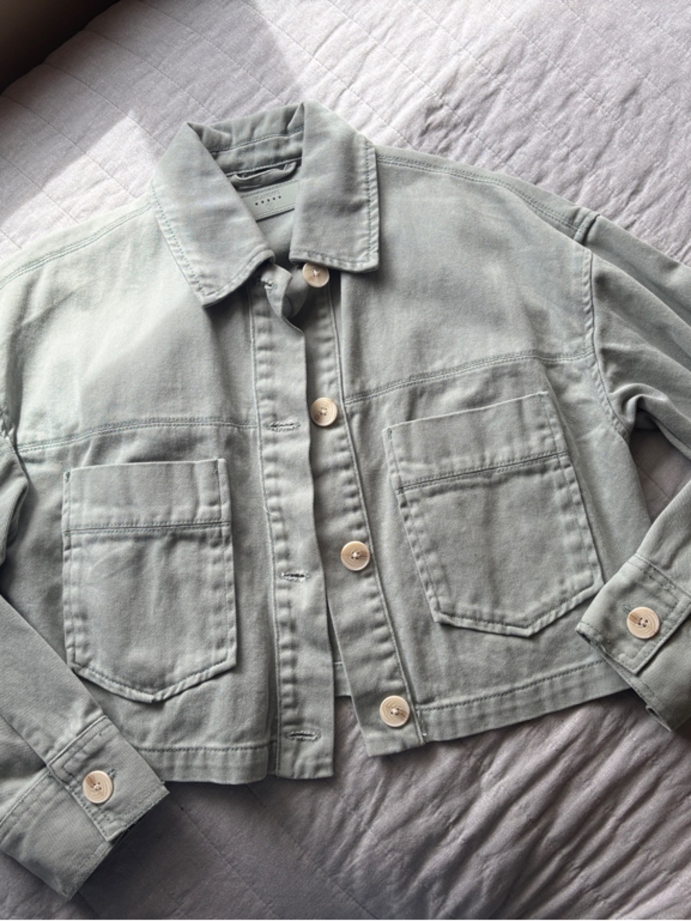 Blank NYC Pale Mint Utility Jacket with Patch Pockets